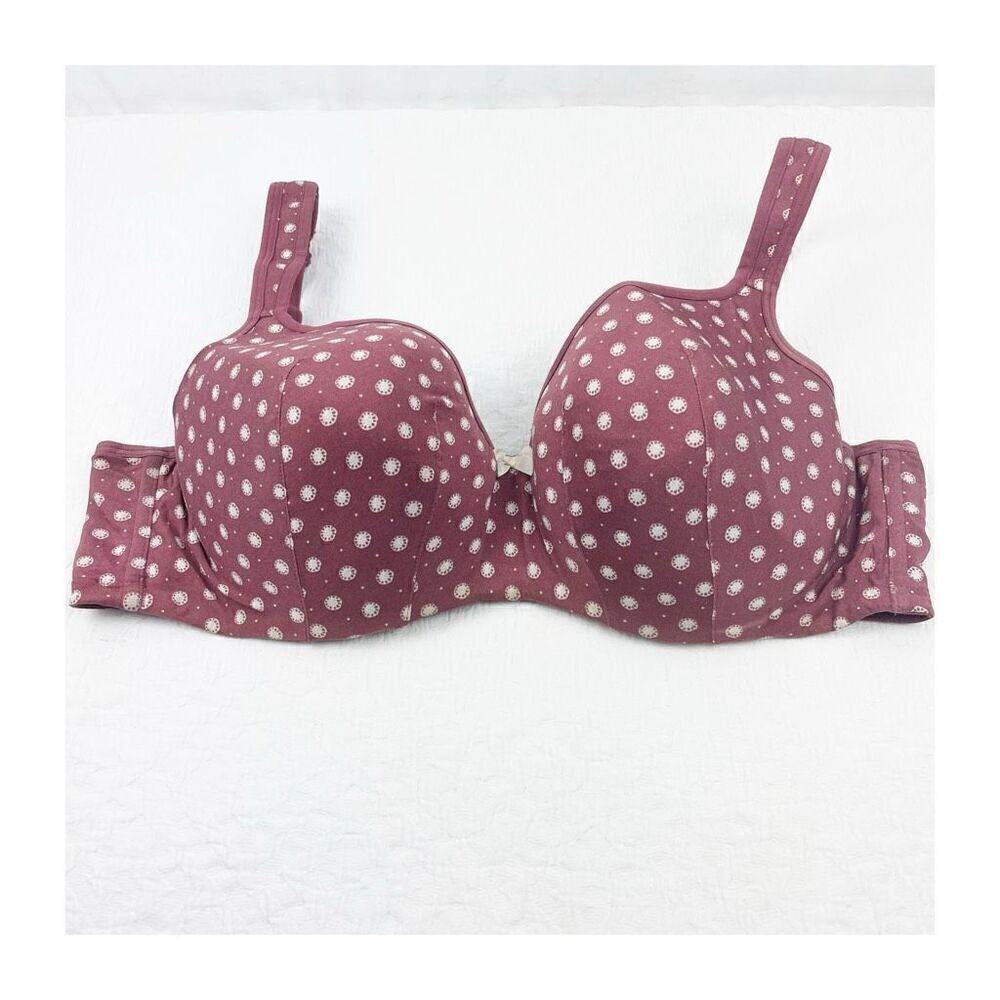 Cacique 44d lightly lined balconette maroon and white floral fruit print